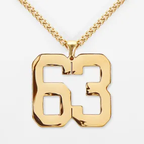 63 Number Pendant with Chain Kids Necklace - Gold Plated Stainless Steel