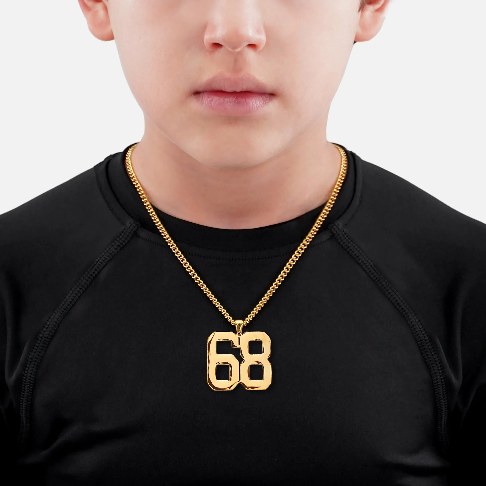 68 Number Pendant with Chain Kids Necklace - Gold Plated Stainless Steel