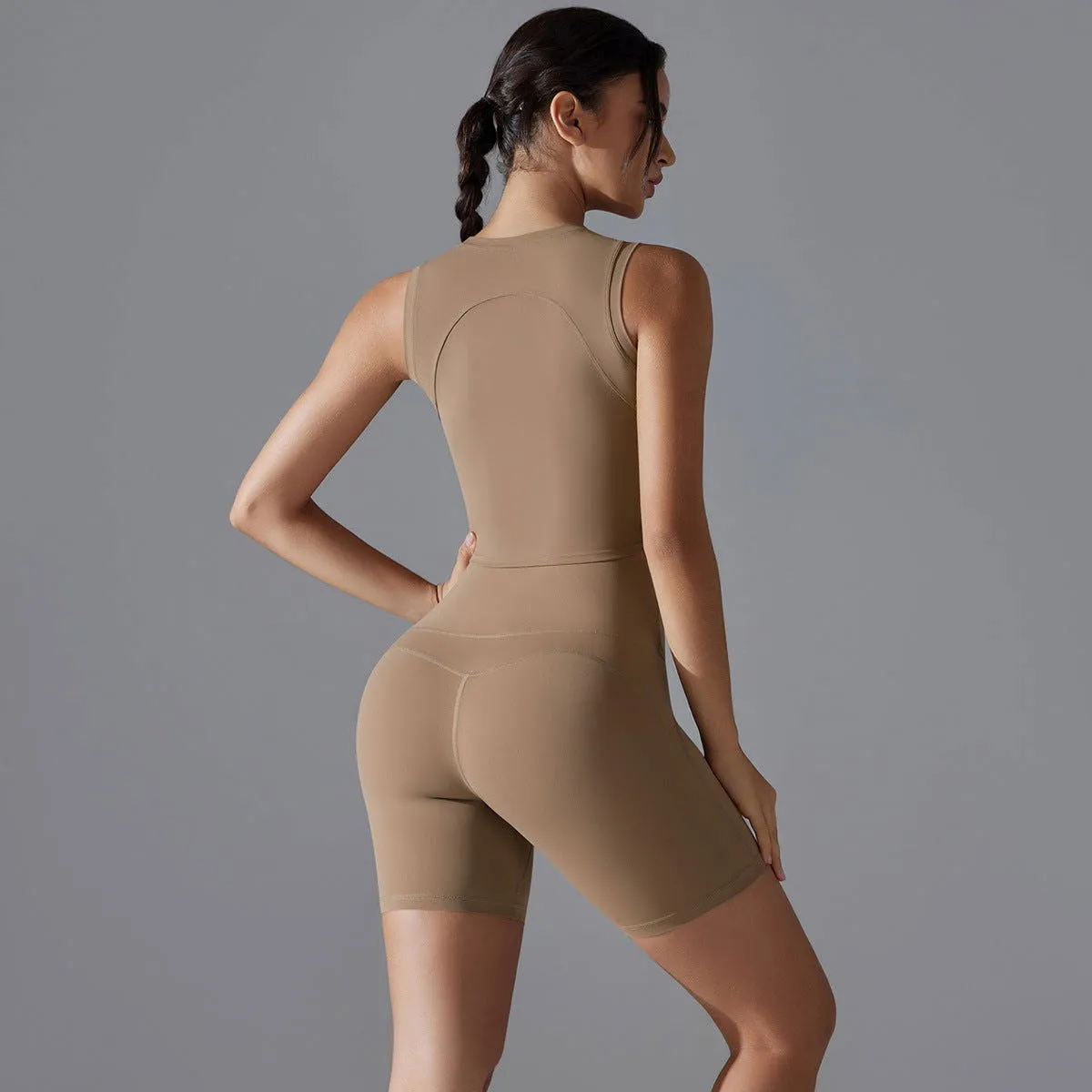 Beauty Back Underwear Drawstring Gathering Vest High Waist Hip Lift Skin Friendly Sports Shorts Running Fitness Yoga Set