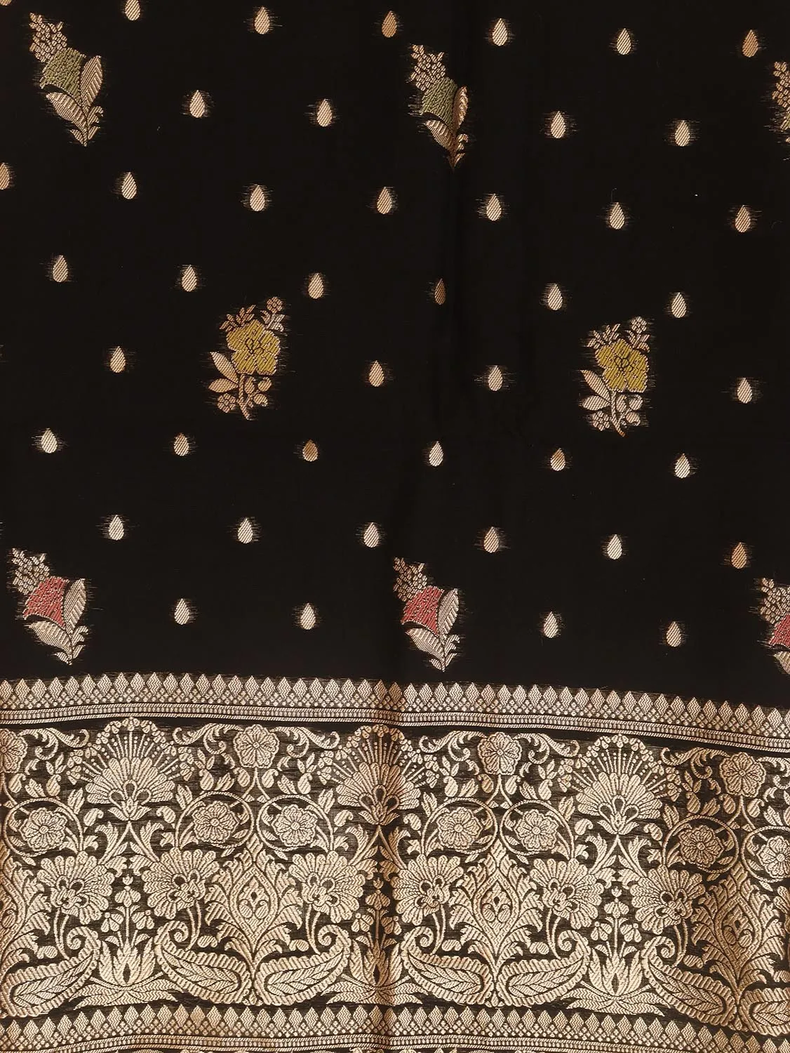 Black Banarasi Organza Silk Three Piece Unstitched Suit Set
