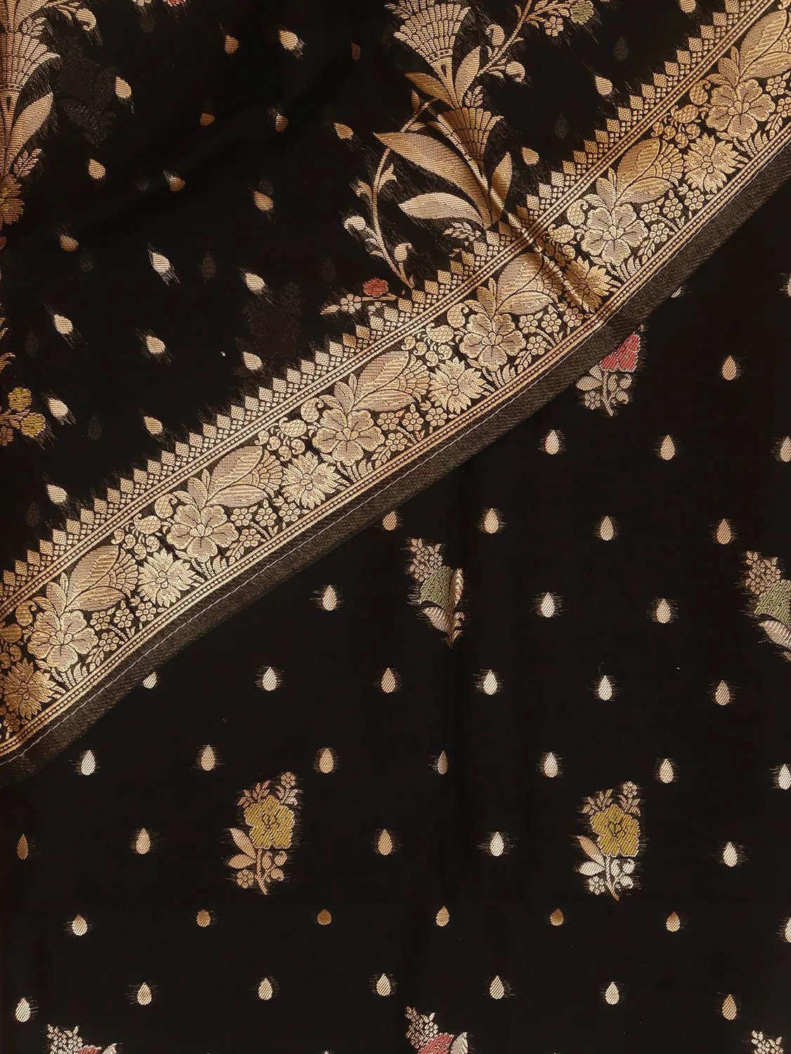 Black Banarasi Organza Silk Three Piece Unstitched Suit Set