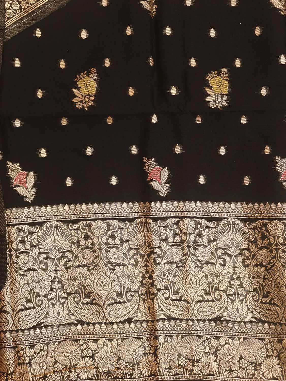 Black Banarasi Organza Silk Three Piece Unstitched Suit Set