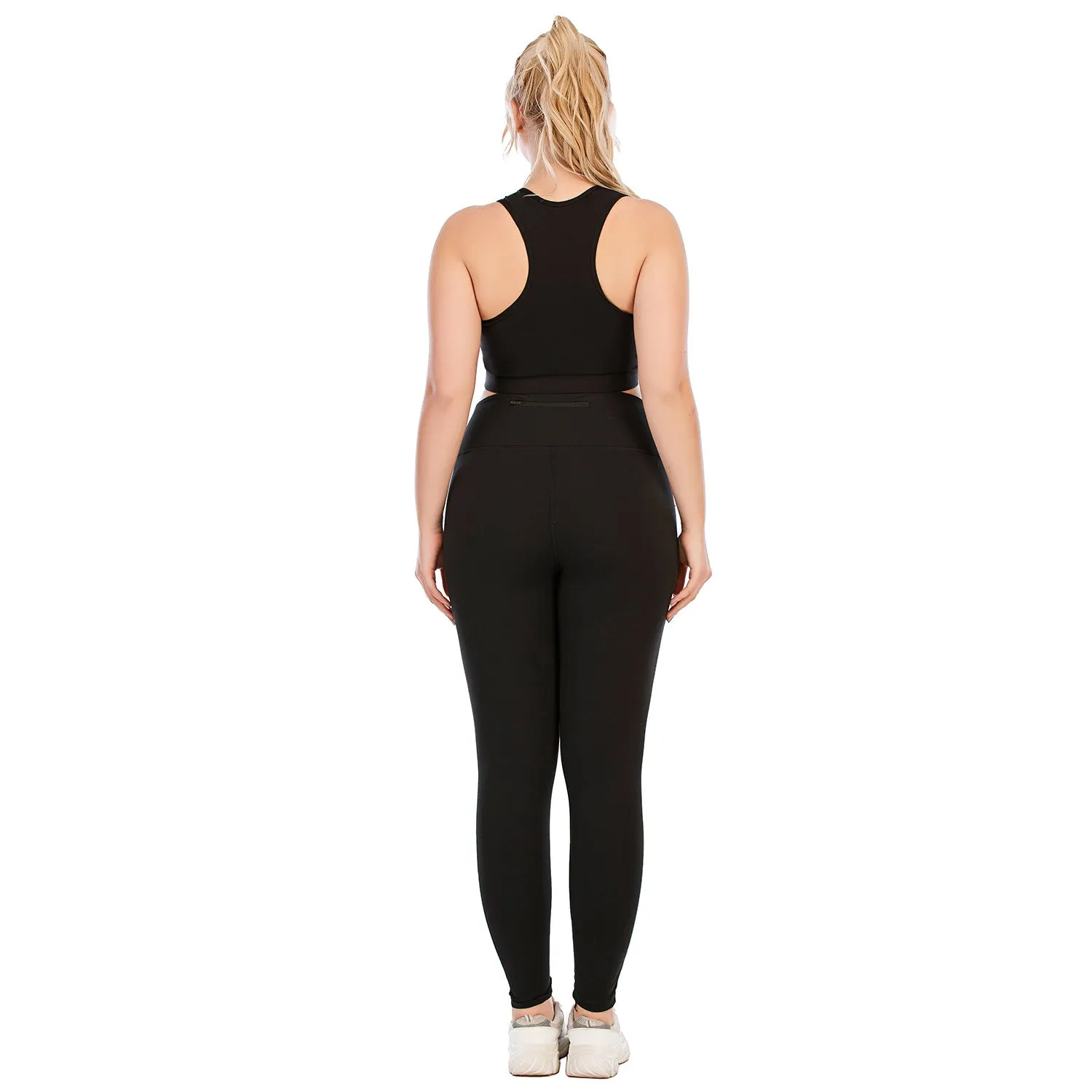 Black Cutout Sport Bra & Mesh Leggings Curve Fitness Yoga Suits Plus Size Two Piece Sets Wholesale Activewears