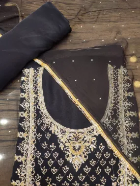 Black Georgette Unstitched Suit With Cutdana, Jarkan And Resham Hand Embroidery