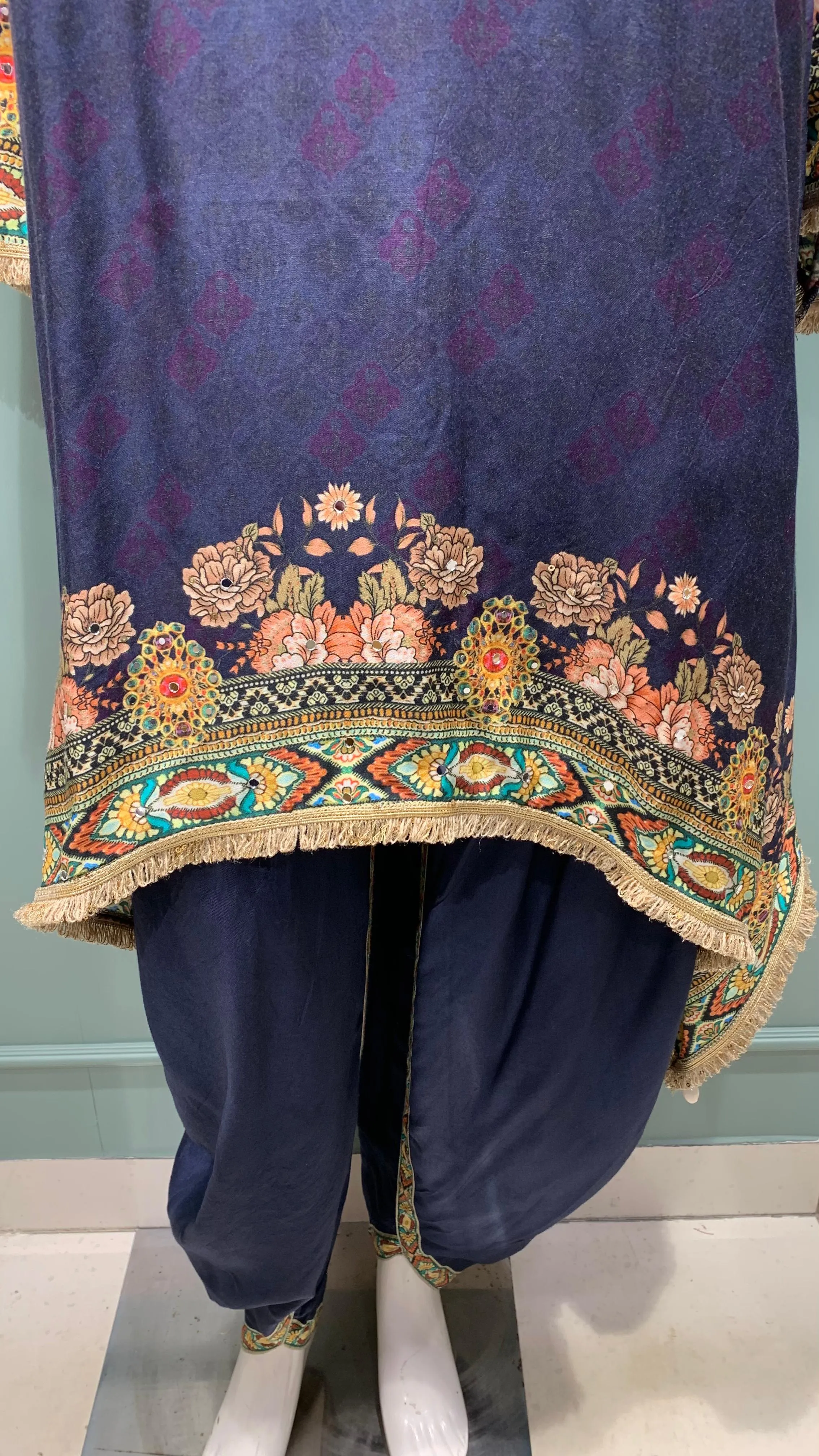 Blue and Pink Floral Printed Dhoti Set