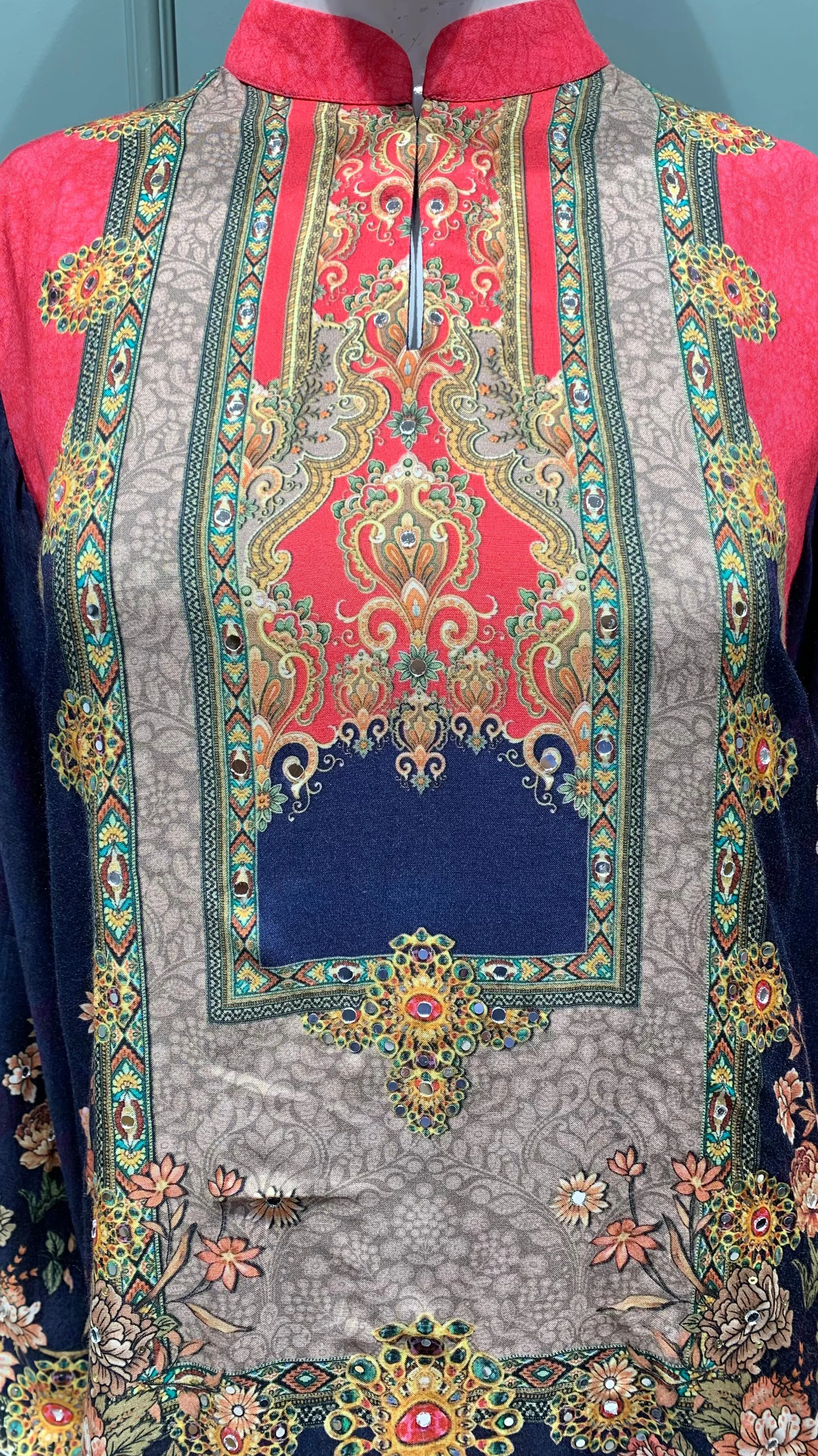 Blue and Pink Floral Printed Dhoti Set
