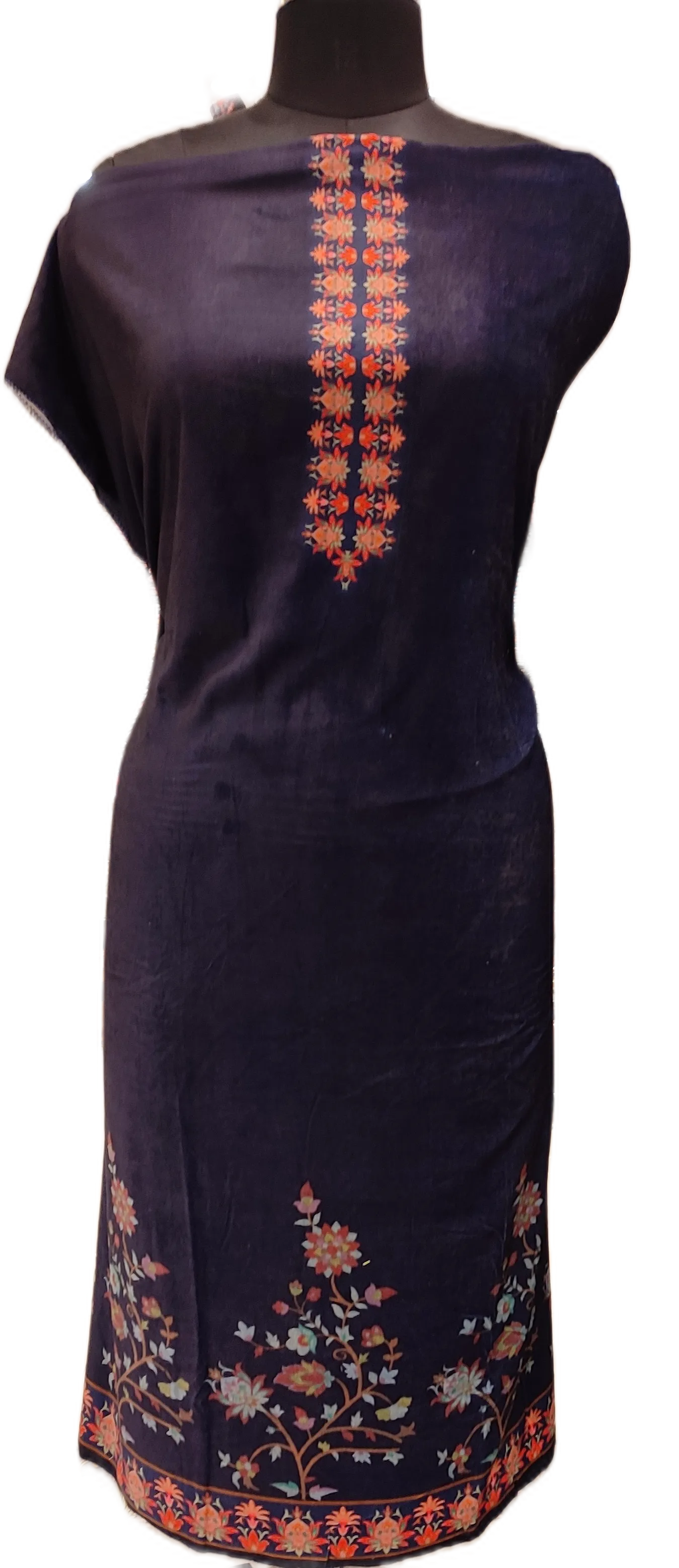 Blue Velvet Unstitched Suit In Digital Print