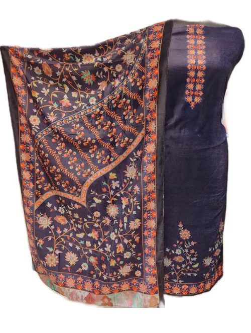 Blue Velvet Unstitched Suit In Digital Print