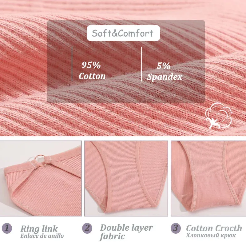 Cotton Briefs Low Rise Panties for Women Ring Link Hook Underwear Female Ribbed Breathable Soft Underpants Intimates Lingerie