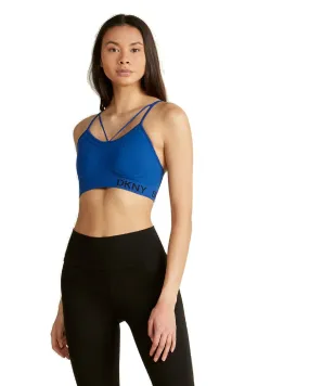 DKNY Women's Sport Seamless Strappy Low-Impact Sports Bra, Blue, XL