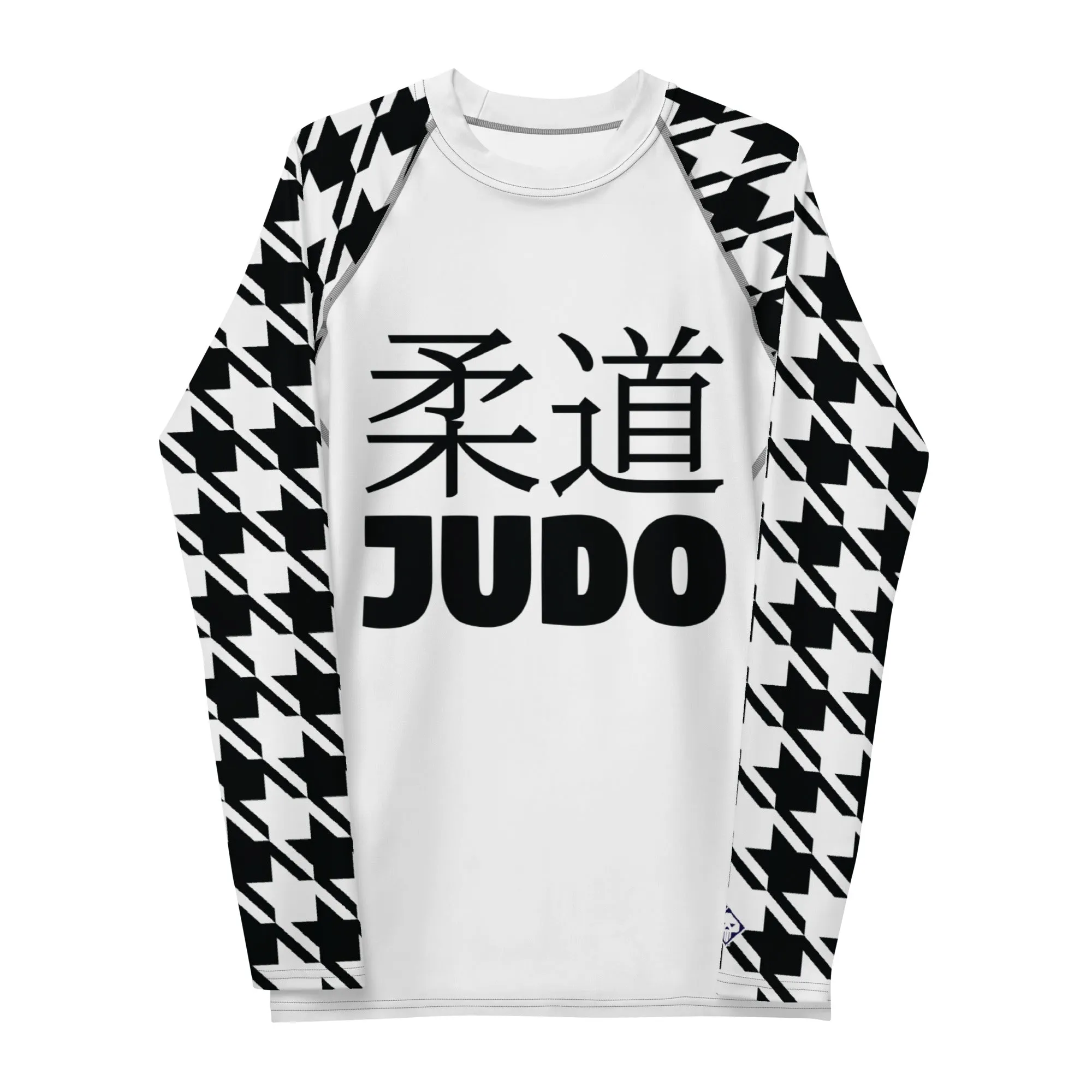 Dynamic Defense: Men's Classic Judo Houndstooth BJJ Rash Guard Blanc