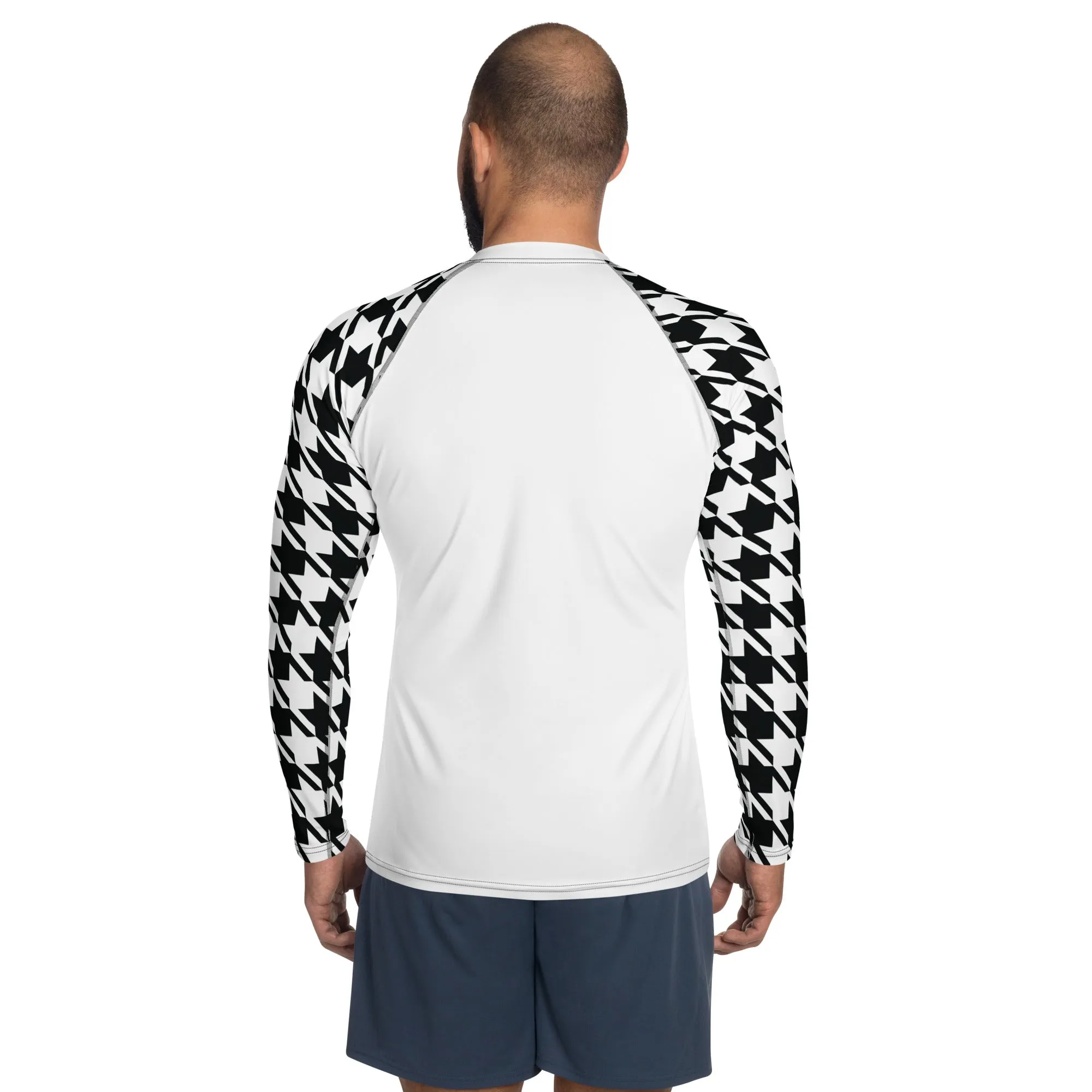 Dynamic Defense: Men's Classic Judo Houndstooth BJJ Rash Guard Blanc