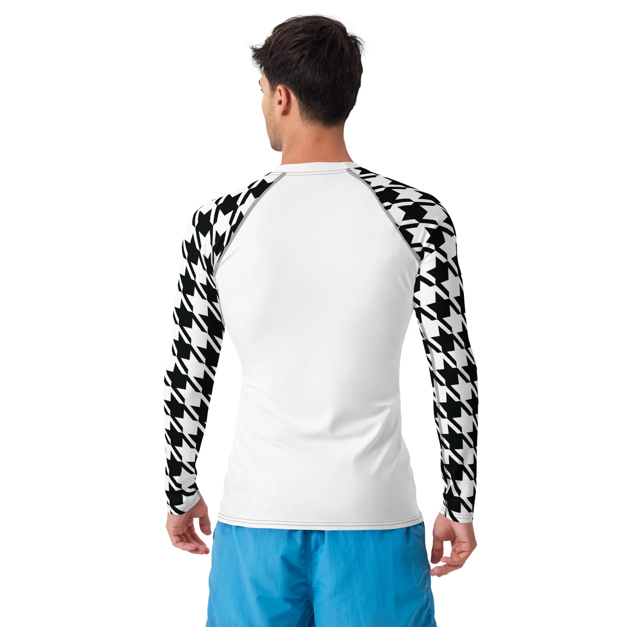Dynamic Defense: Men's Classic Judo Houndstooth BJJ Rash Guard Blanc