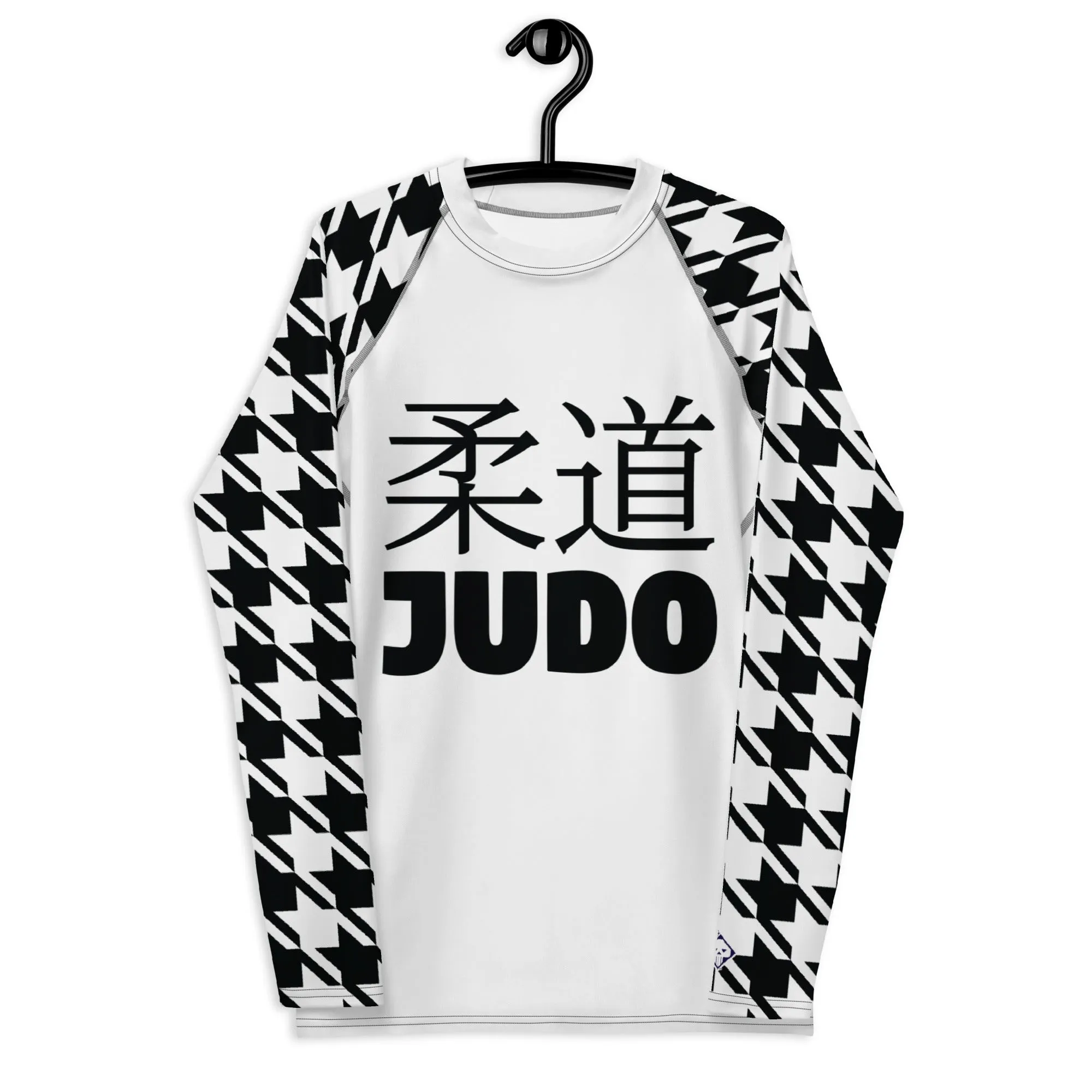 Dynamic Defense: Men's Classic Judo Houndstooth BJJ Rash Guard Blanc