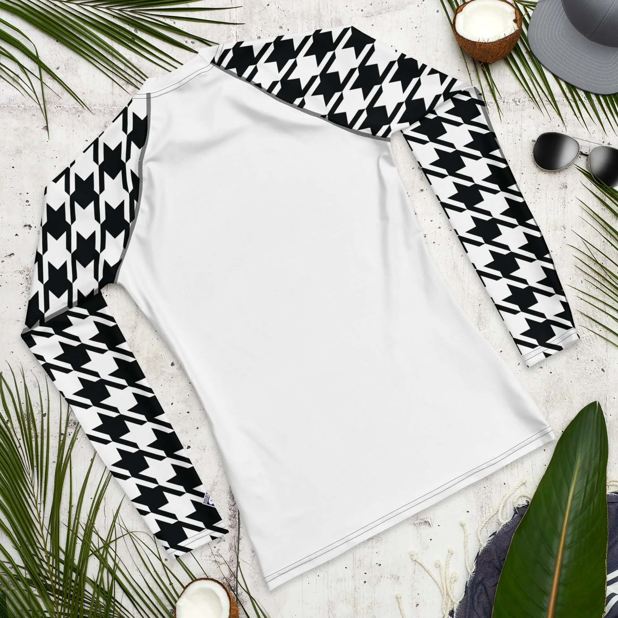 Dynamic Defense: Men's Classic Judo Houndstooth BJJ Rash Guard Blanc