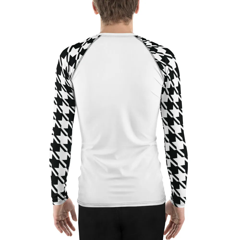 Dynamic Defense: Men's Classic Judo Houndstooth BJJ Rash Guard Blanc