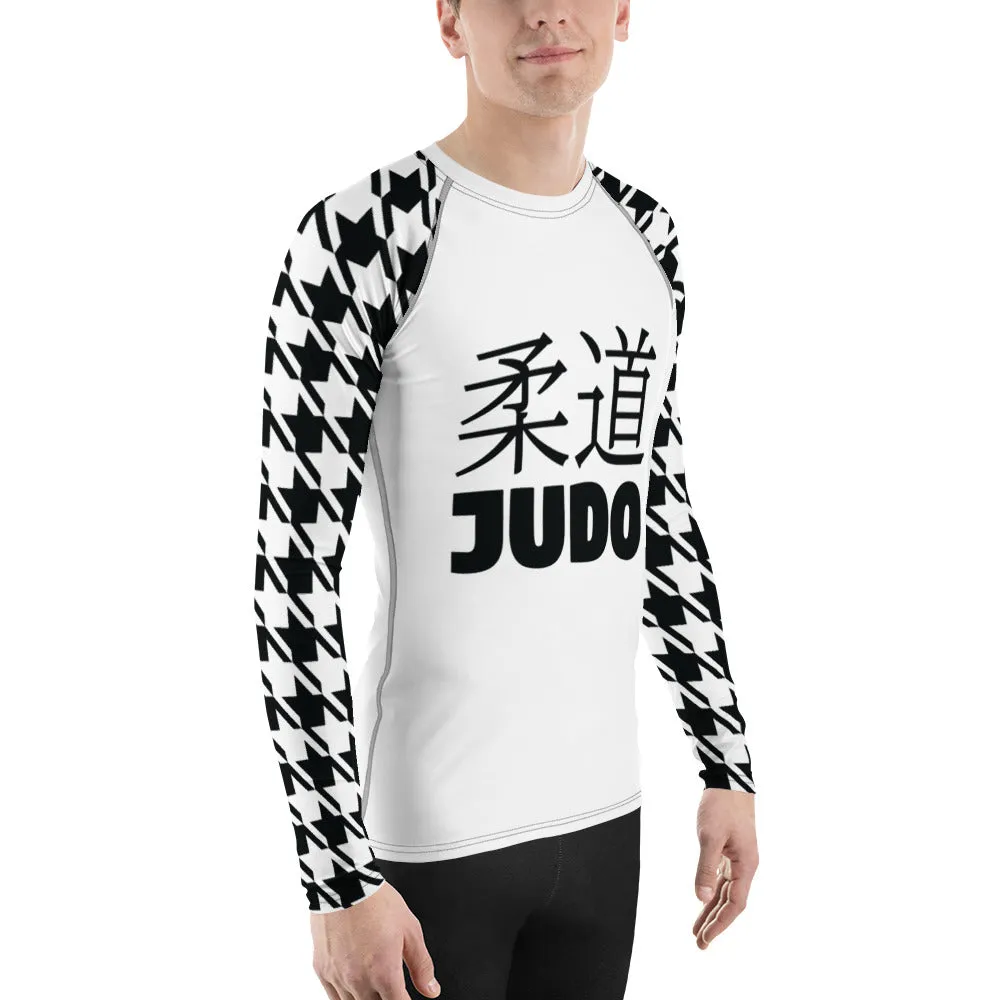 Dynamic Defense: Men's Classic Judo Houndstooth BJJ Rash Guard Blanc
