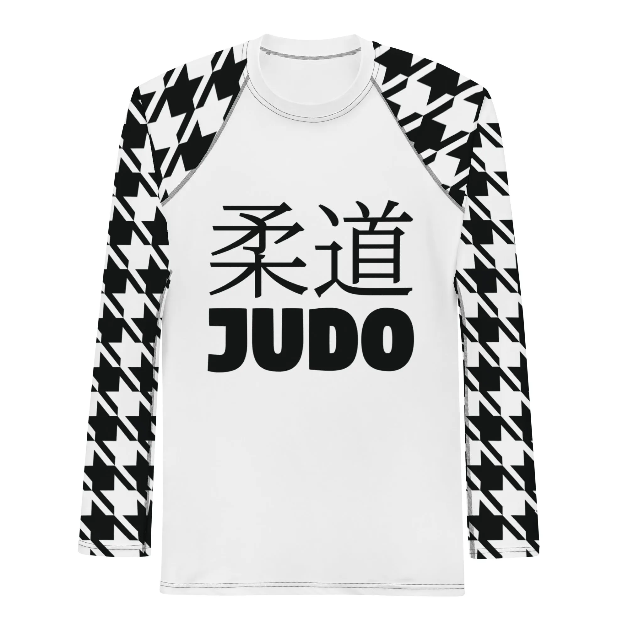 Dynamic Defense: Men's Classic Judo Houndstooth BJJ Rash Guard Blanc