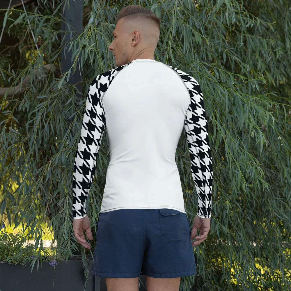 Dynamic Defense: Men's Classic Judo Houndstooth BJJ Rash Guard Blanc