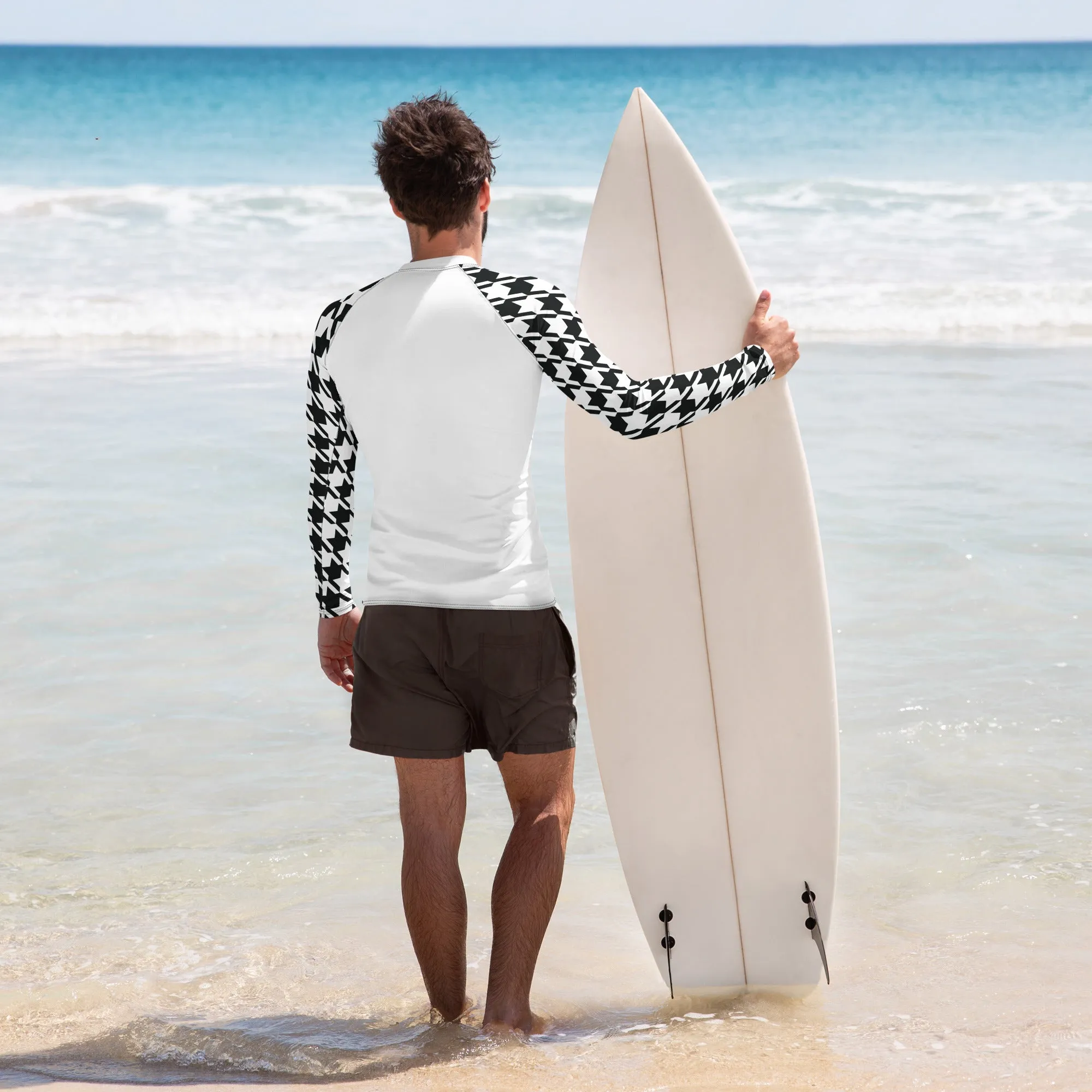 Dynamic Defense: Men's Classic Judo Houndstooth BJJ Rash Guard Blanc