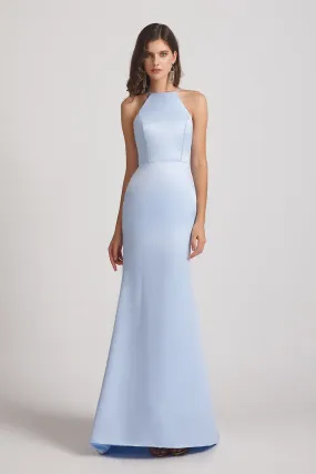 Halter Criss-Cross Satin Long Bridesmaid Dresses (AF0164)