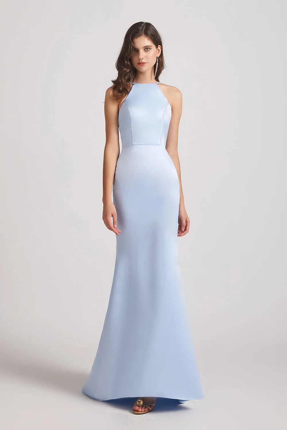 Halter Criss-Cross Satin Long Bridesmaid Dresses (AF0164)