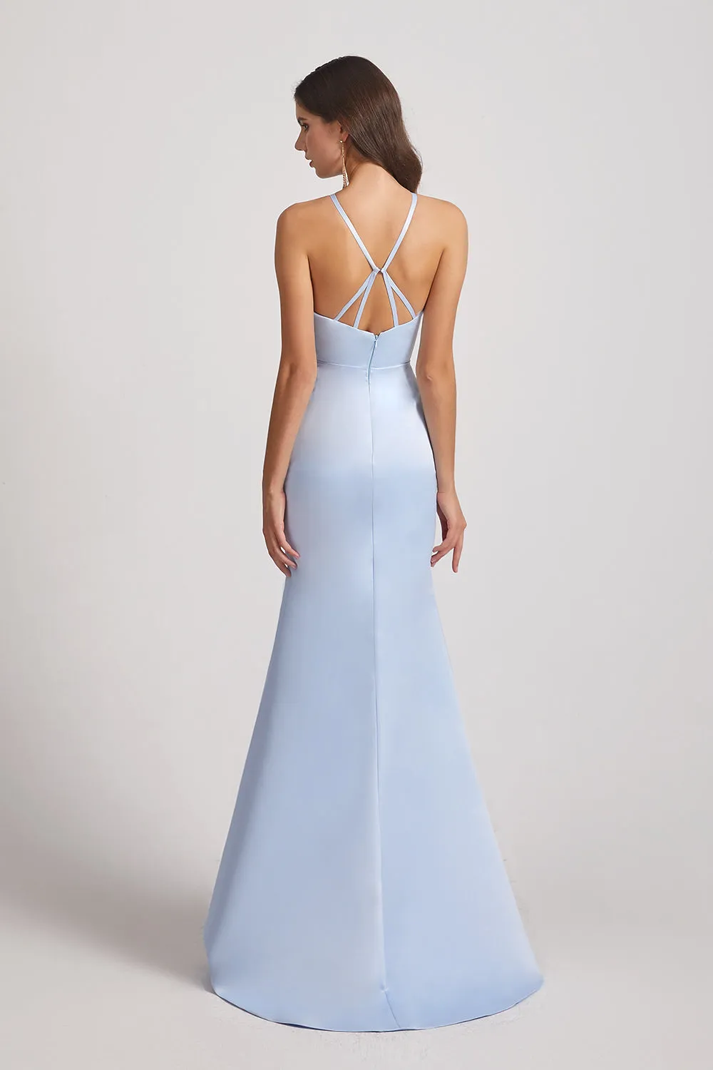 Halter Criss-Cross Satin Long Bridesmaid Dresses (AF0164)