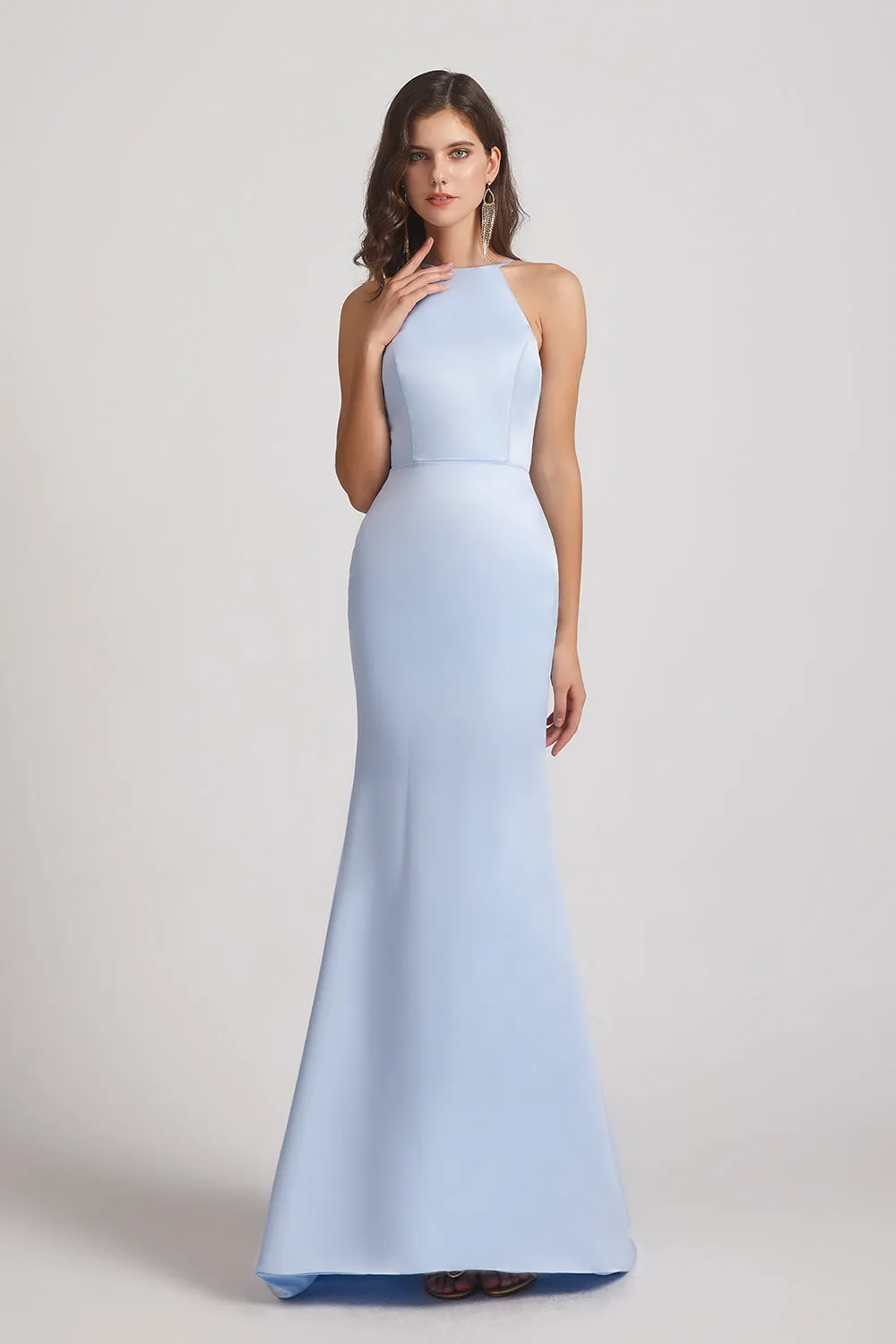 Halter Criss-Cross Satin Long Bridesmaid Dresses (AF0164)