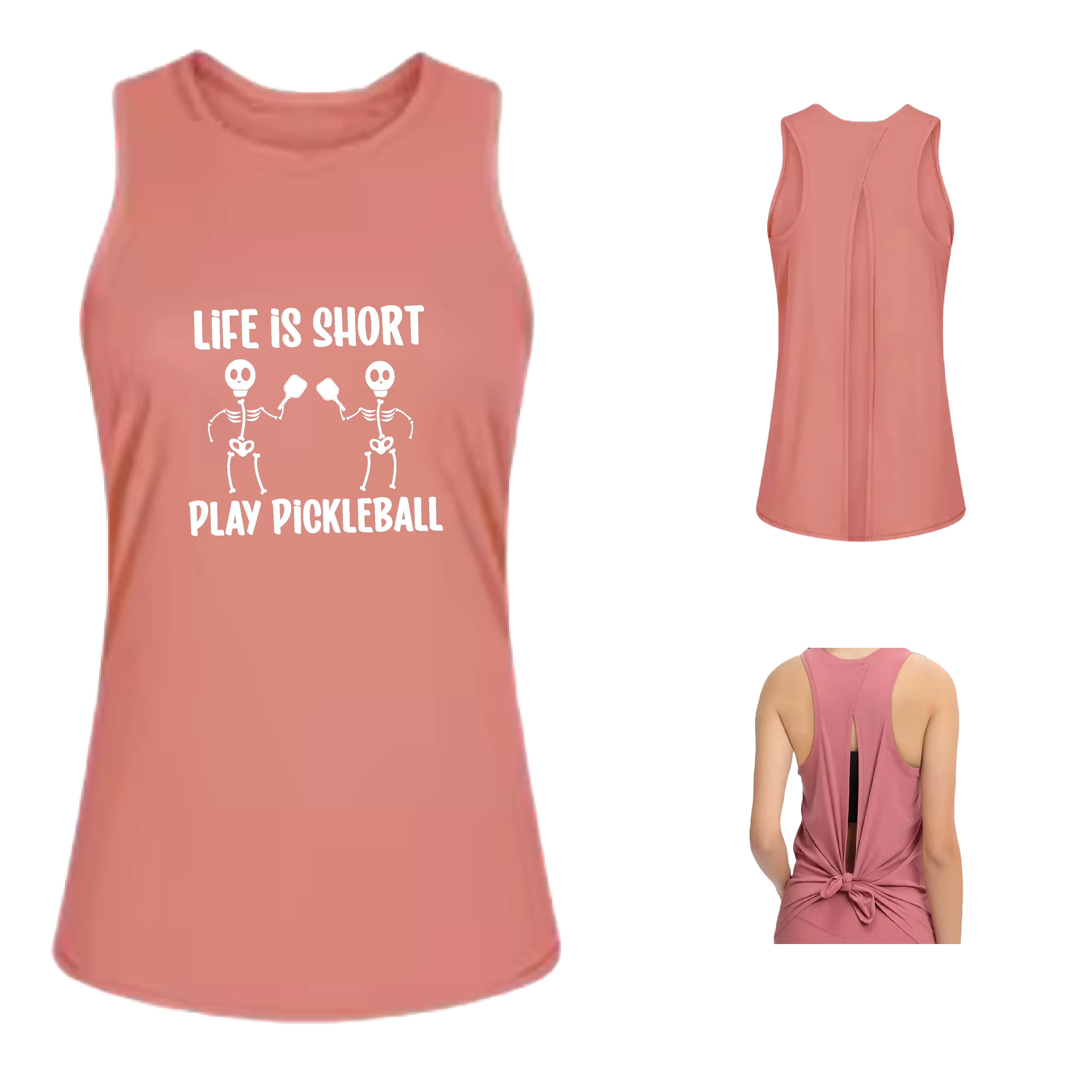 Life is Short Skeletons | Women's Split Back or Tied Back Pickleball Tank | 80/20 Nylon Spandex Mix