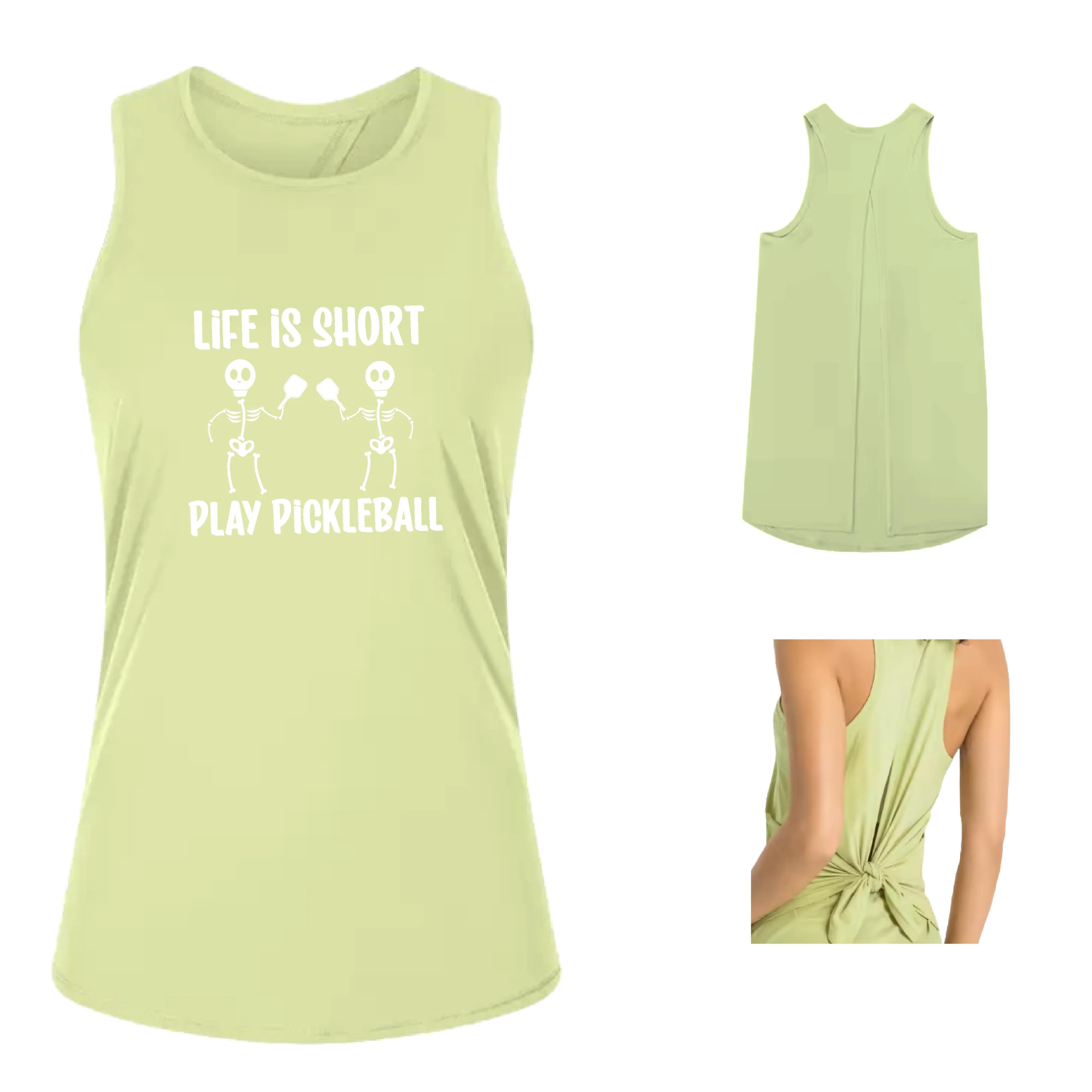 Life is Short Skeletons | Women's Split Back or Tied Back Pickleball Tank | 80/20 Nylon Spandex Mix