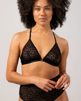 Mesh Racerback Triangle Bralette Black Leopard