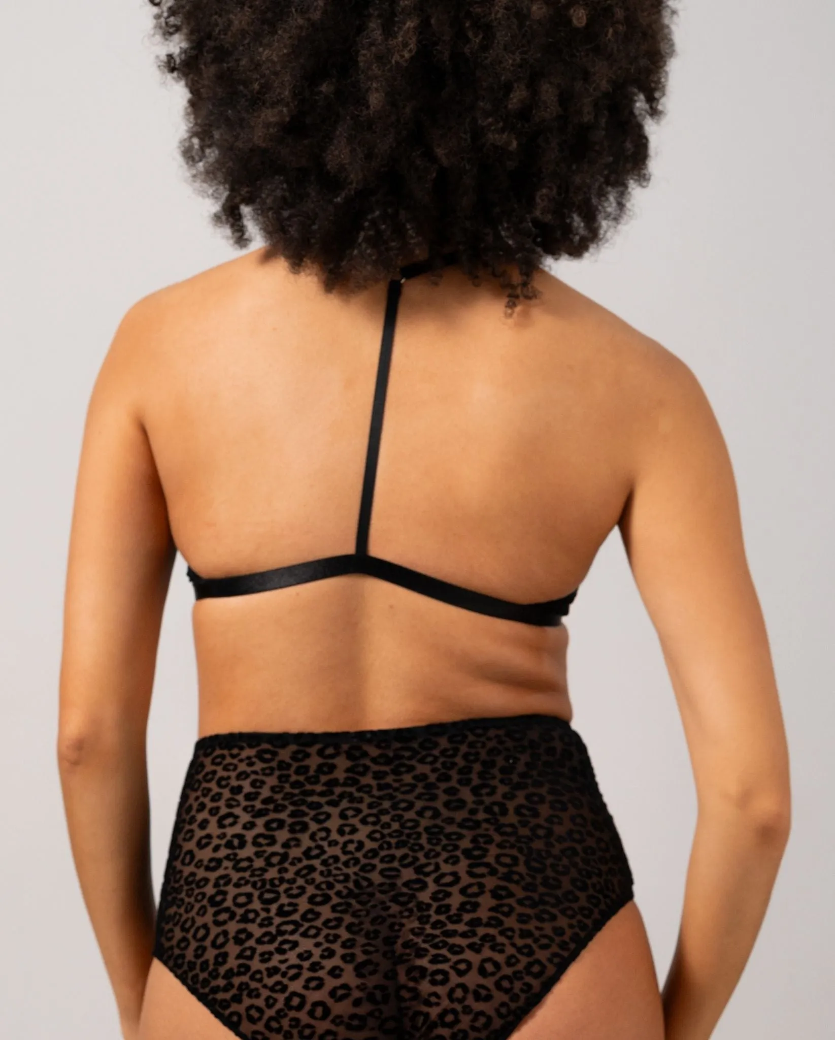Mesh Racerback Triangle Bralette Black Leopard