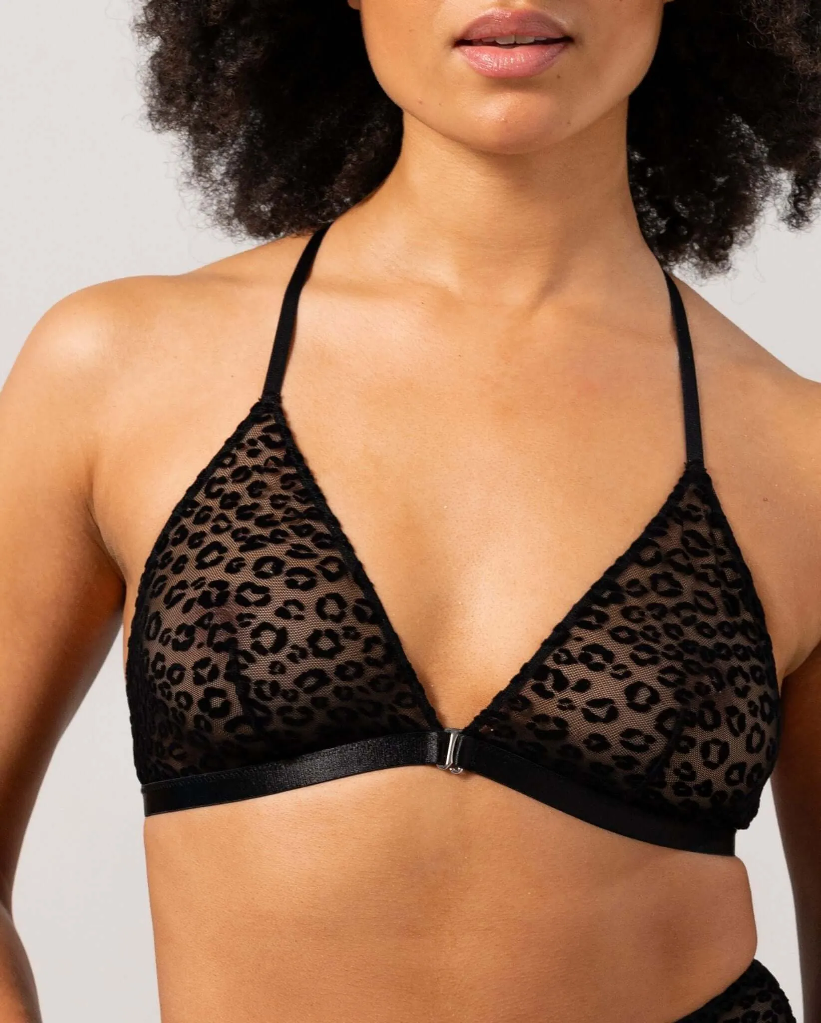 Mesh Racerback Triangle Bralette Black Leopard