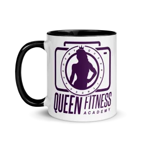Queen Fitness Academy Ceramic Mug Black Color Inside and Dark Purple Logo