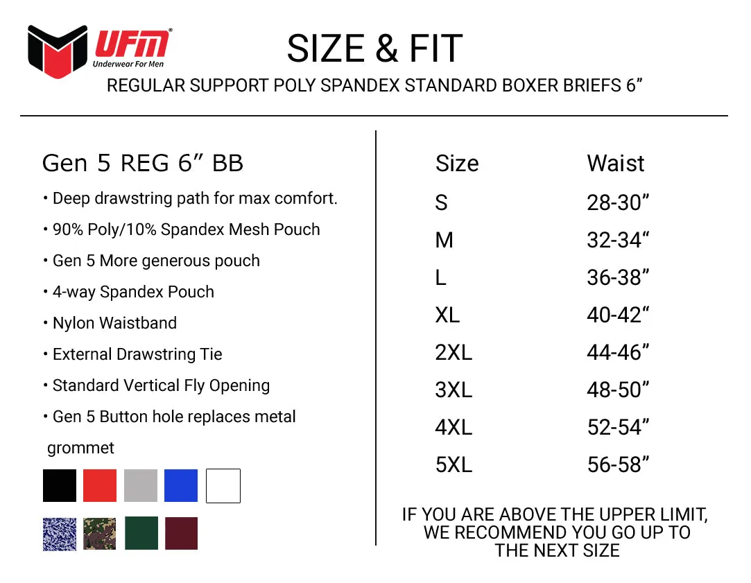 REG Support 6 Inch Boxer Briefs Polyester Black, Camo, Gray, Red, Royal Blue, White  NEW Wine & Pine
