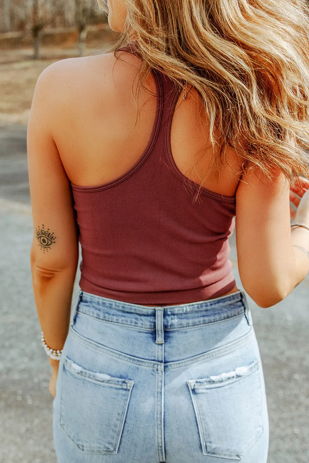 Ribbed Knit Racerback Crop Tank