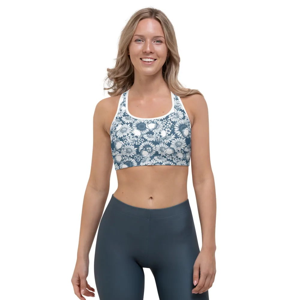 Skulls and Sunflowers Line-art Sports bra