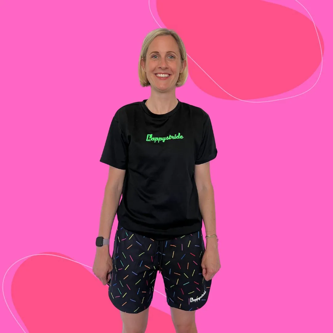 ''Sprinkle-of-joy'' black fitness shorts (7”)