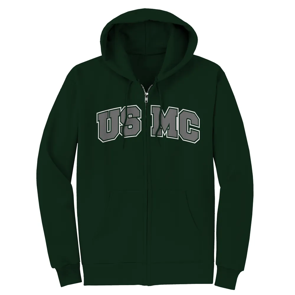USMC Adult Zip Hoodie-Forest Green